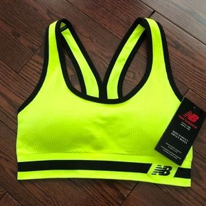 New Balance Neon Sports Bra Medium Support s/small yellow black NWT